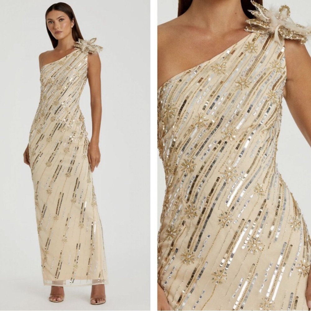 Women's Embellished Floral Detail One Shoulder Gown
